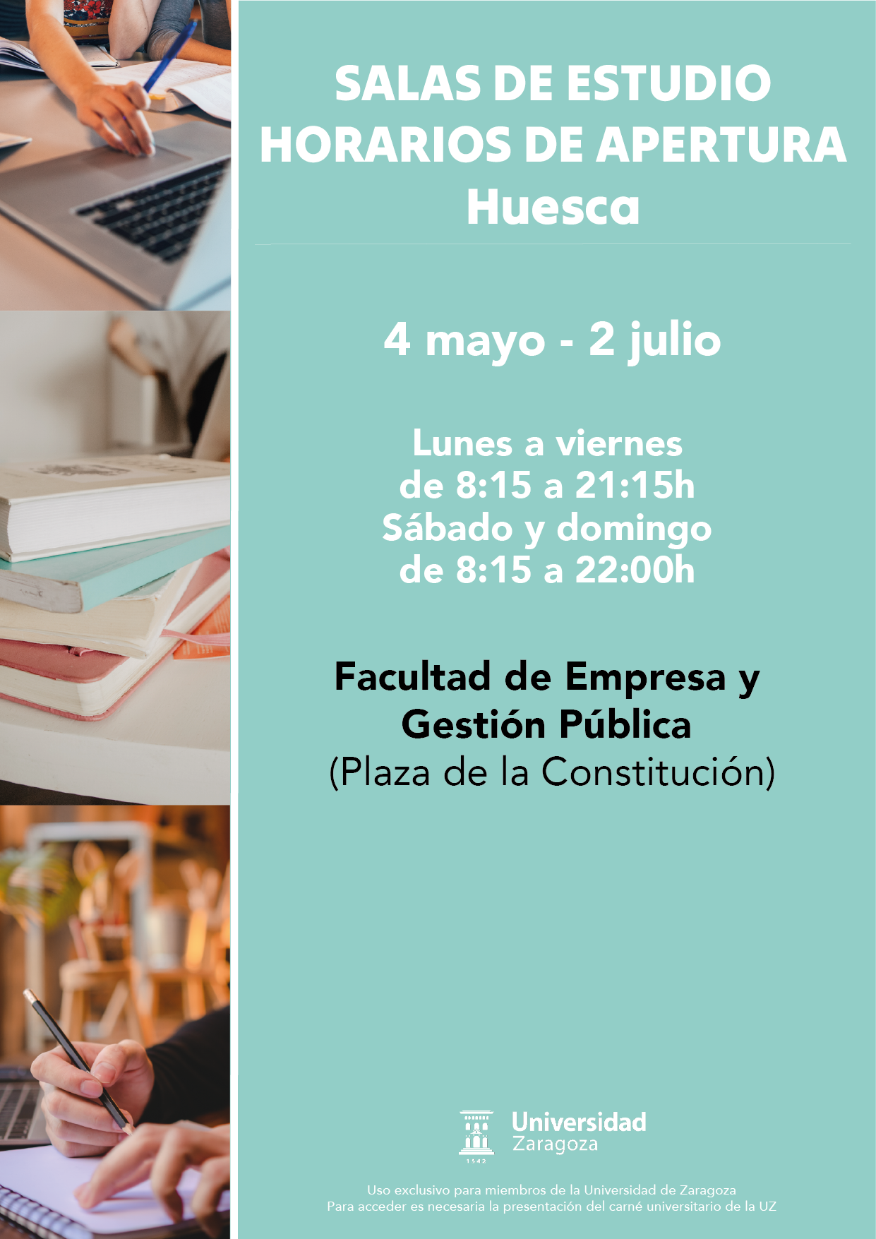 Cartel Salas de Estudio - Mayo-Julio Huesca 2024